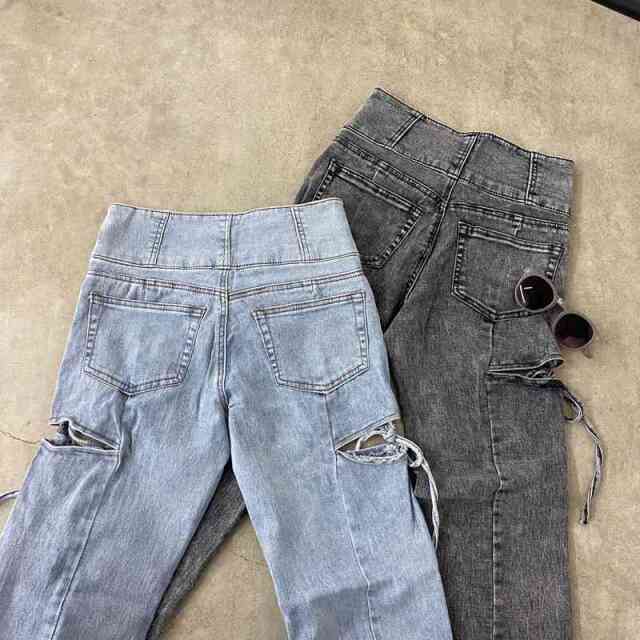 サイドスリットリボンフレアパンツ