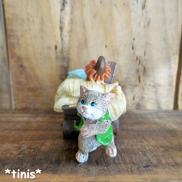 猫と蛙と荷車 置物 ミニチュア オブジェ お引越し cat インテリア