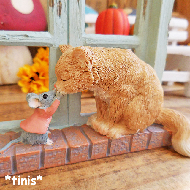 窓際猫とねずみ 置物 ミニチュア オブジェ インテリア