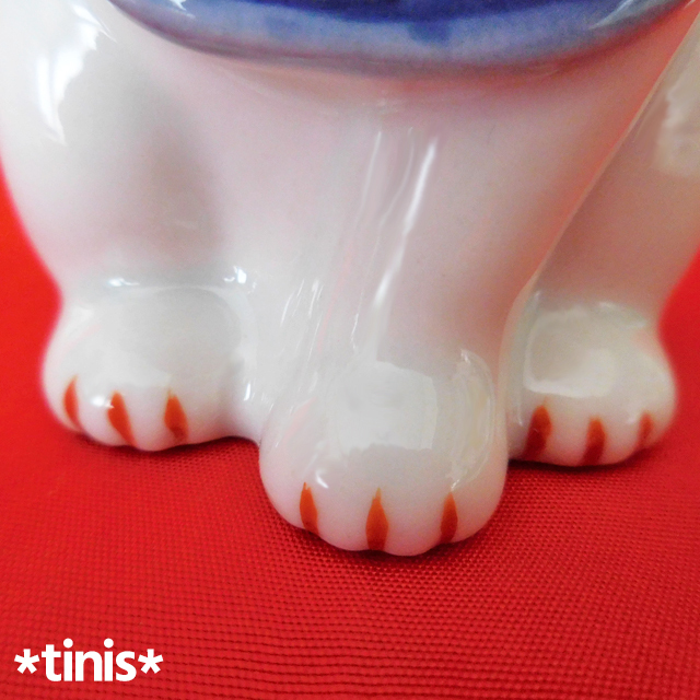 薬師窯 染錦唐草 招き猫 左手上げ (小) 陶器製 縁起置物 Lucky Cat