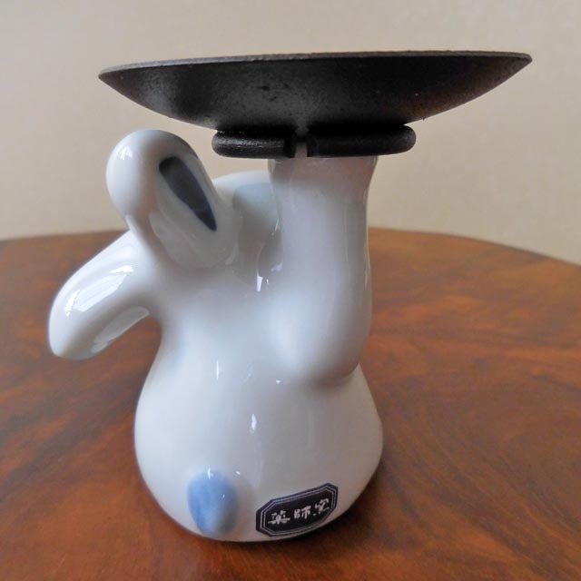 薬師窯 染絵 燭台持ち うさぎ キャンドル付 キャンドルスタンド