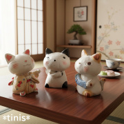 美濃焼　猫　置物　手造り　陶器製　日本製 立型　（４～６）