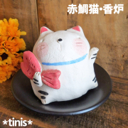 赤鯛猫　香炉　招き猫　縁起物　置物　陶器製　Lucky Cat Maneki Neko