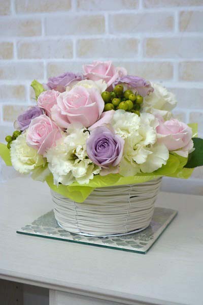 バラ　カーネーション　ピンクパープル系　アレンジ