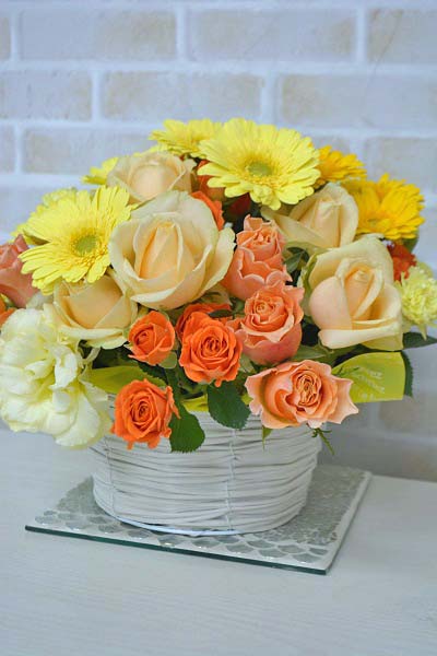 バラ　ガーベラ　イエロー系　アレンジ