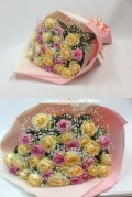 バラ　パステルピンクイエロー系花束