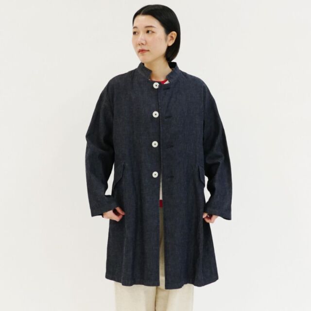 綿麻デニムスタンドカラーコート KATO` GRANDMA MAMA DAUGHTER