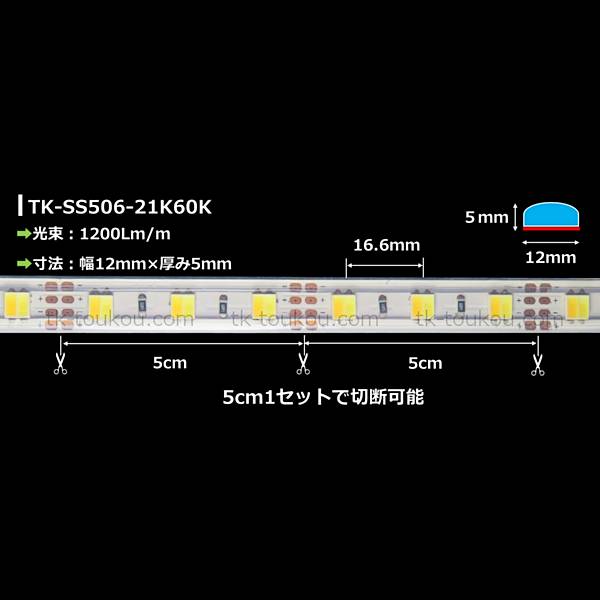 LEDテープライト シリコンチューブ TK-SS506-21K60K 調光調色 60粒/m
