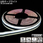 LEDテープライト シリコンチューブ TK-24-SC48-55K 昼白色(5500K) 単色 IP67 DC24V 屋外使用可能 ジャック付外径5.5mm×内径2.1mm DIY ※点灯するには別途電源が必要です