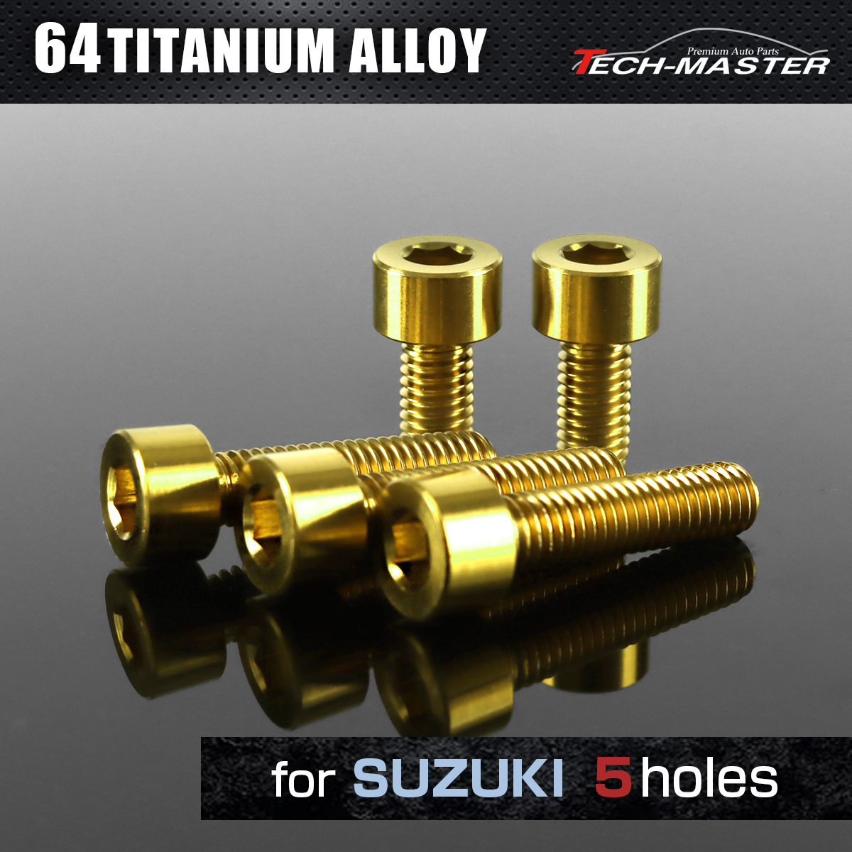 64チタン タンクキャップボルト スズキ 5穴用 ゴールド 5本セット JA246 【メール便可】