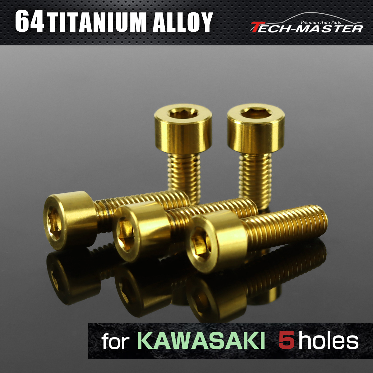 64チタン タンクキャップボルト カワサキ 5穴用 ゴールド 5本セット JA254 【メール便可】
