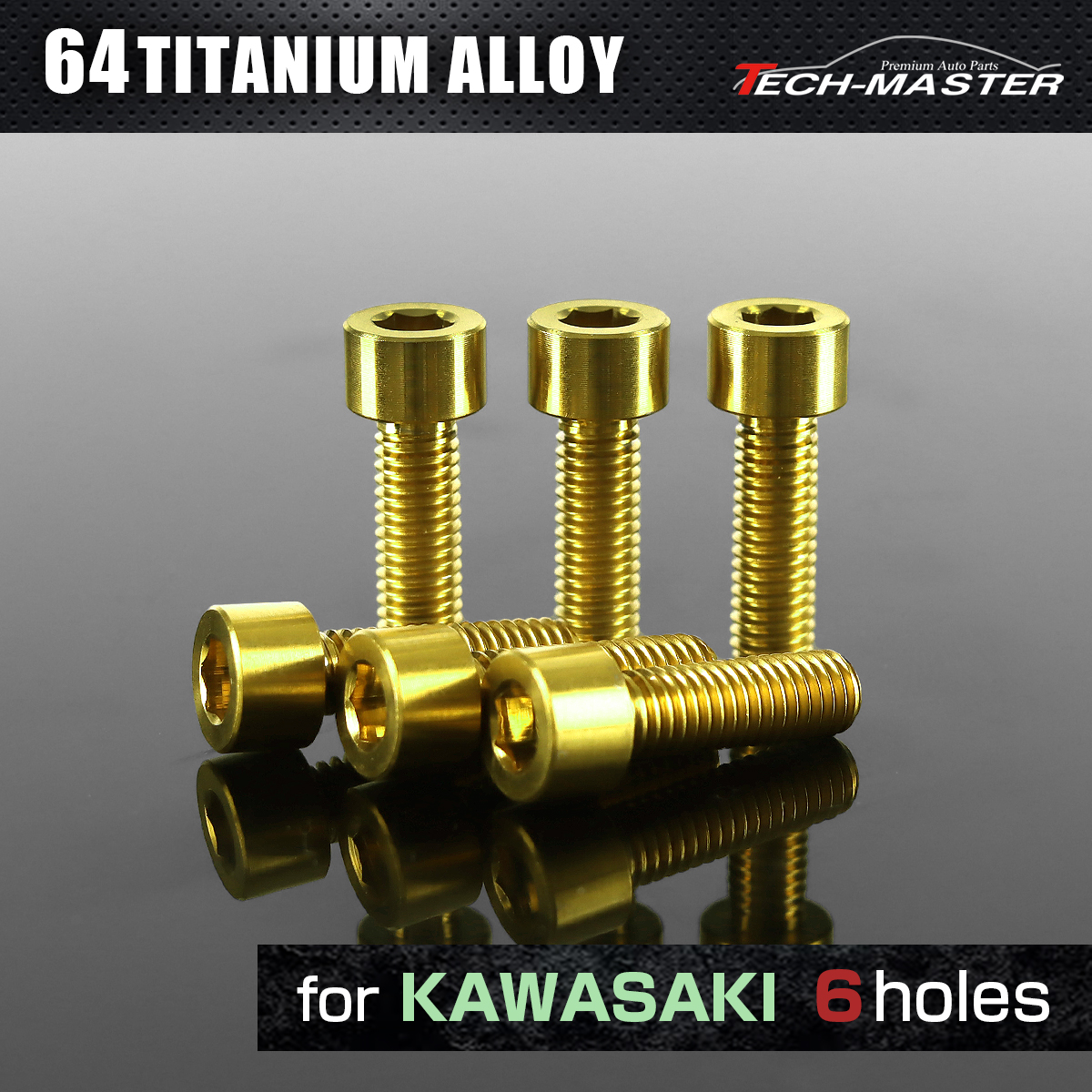 64チタン タンクキャップボルト カワサキ 6穴用 ゴールド 6本セット JA258 【メール便可】