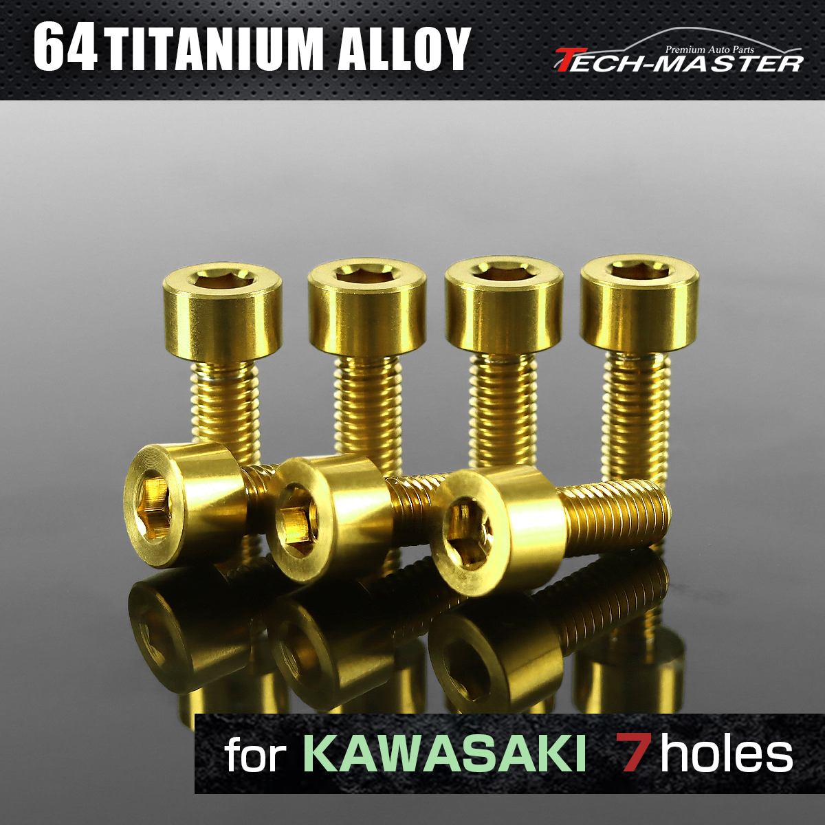 64チタン タンクキャップボルト カワサキ 7穴用 ゴールド 7本セット JA262 【メール便可】