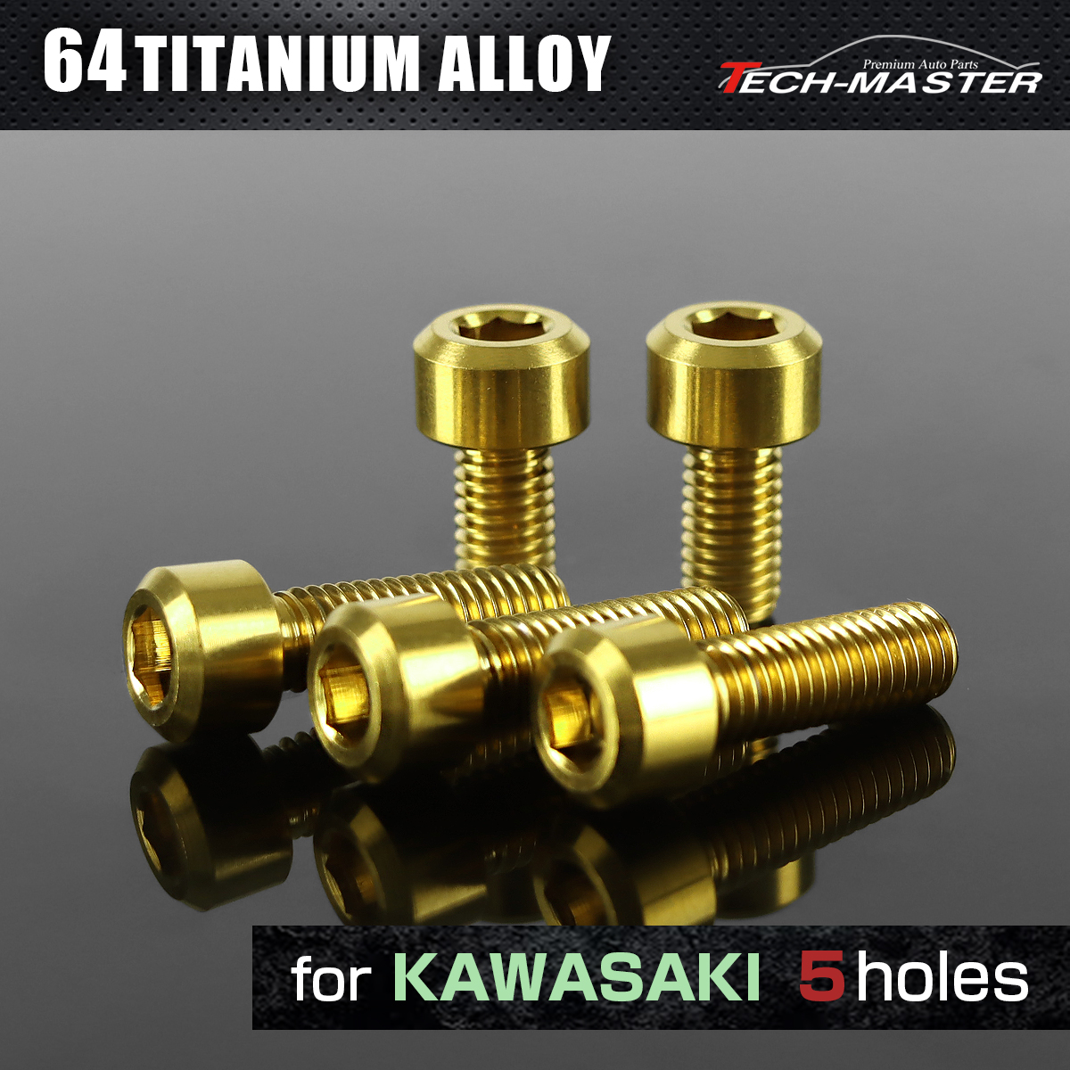 64チタン タンクキャップボルト カワサキ 5穴用 ゴールド 5本セット JA985 【メール便可】