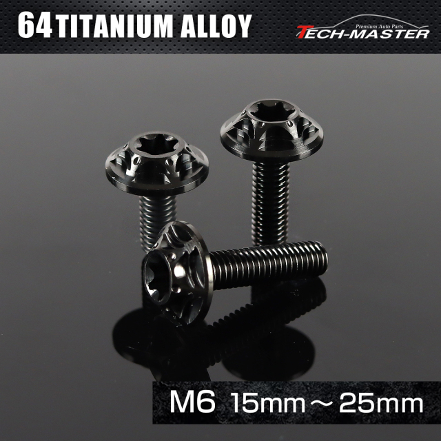 チタンボルト フランジ付き スノーヘッド トルクス穴 ボタンボルト M6×15mm～25mm ブラック JA1036CHOICE 【メール便可】