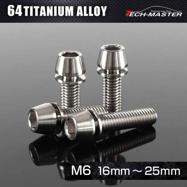 チタンボルト ワッシャー 組込 テーパーヘッド 六角穴付き キャップボルト M6×16mm～25mm シルバー JA151CHOICE 【メール便可】
