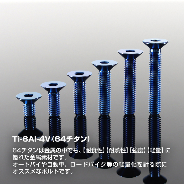 チタンボルト 皿ボルト 六角穴付き M6×10mm～40mm ブルー JA1536CHOICE