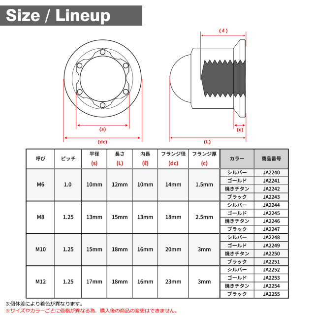 チタンナット ドームナット フランジ付き六角 袋ナット M6～M12