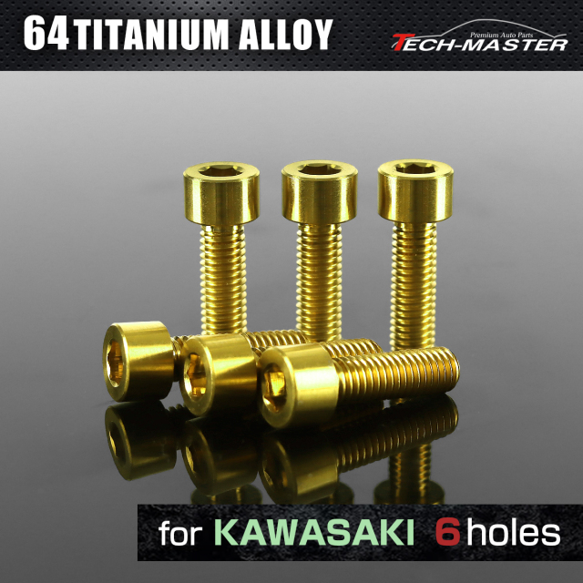 64チタン タンクキャップボルト カワサキ 6穴用 ゴールド 6本セット JA258 【メール便可】