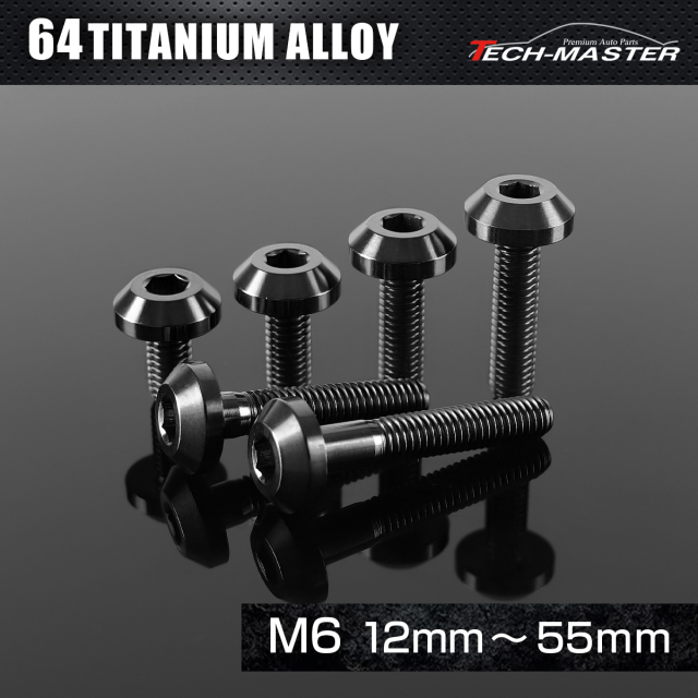 チタンボルト テーパーヘッド ボタンボルト 六角穴付き M6×12mm～25mm ブラック JA2582CHOICE 【メール便可】