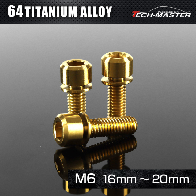 チタンボルト ワッシャー 組込 六角穴付き キャップボルト M6×16mm～20mm ゴールド JA323CHOICE 【メール便可】