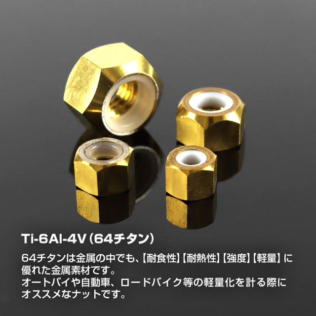 チタンナット ゆるみ止め ナイロン付き 六角ナット M4～M8 ゴールド