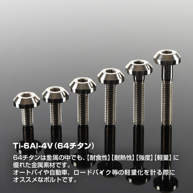 チタンボルト テーパーヘッド ボタンボルト 六角穴付き M6×12mm～35mm