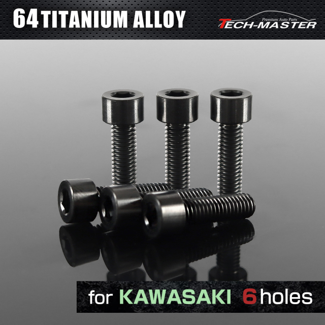 64チタン タンクキャップボルト カワサキ 6穴用 ブラック 6本セット JA948 【メール便可】