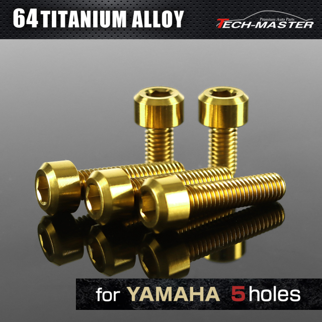 64チタン タンクキャップボルト ヤマハ 5穴用 ゴールド 5本セット JA969 【メール便可】