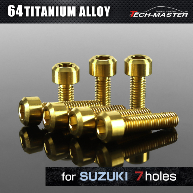 64チタン タンクキャップボルト スズキ 7穴用 ゴールド 7本セット JA981 【メール便可】
