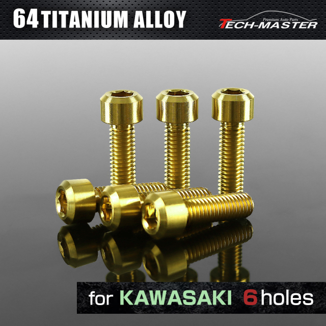 64チタン タンクキャップボルト カワサキ 6穴用 ゴールド 6本セット JA989 【メール便可】
