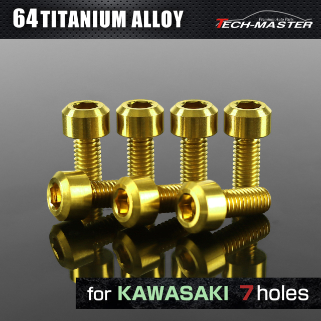 64チタン タンクキャップボルト カワサキ 7穴用 ゴールド 7本セット JA993 【メール便可】
