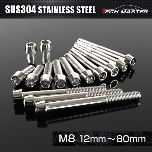 ステンレスボルト テーパーヘッド 六角穴付き キャップボルト M8×12mm～80mm P1.25 シルバー TB0033CHOICE 【メール便可】