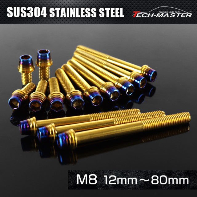 ステンレスボルト テーパーシェルヘッド キャップボルト M8×12mm～80mm P1.25 ゴールド×焼きチタンカラー TB0928CHOICE 【メール便可】
