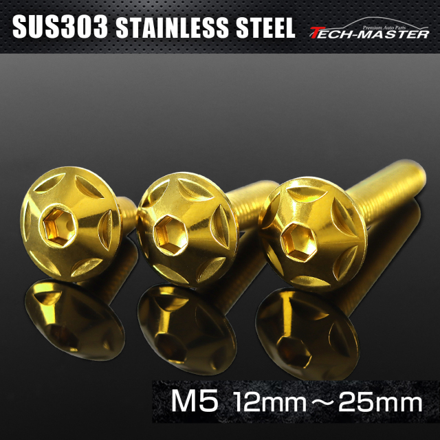 ステンレス 六角穴付 ボタンボルト スターヘッド M5×12mm～25mm ゴールド TR0018CHOICE 【メール便可】