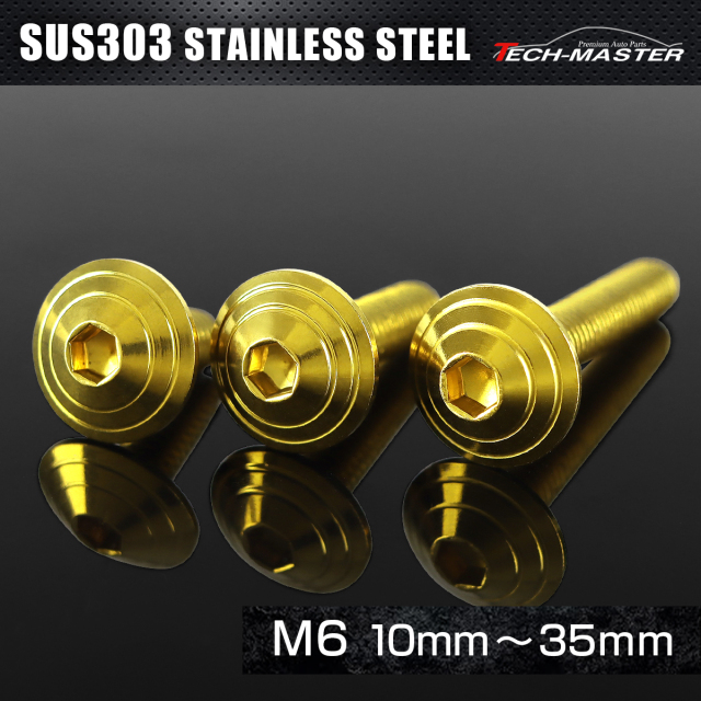ステンレス 六角穴付 ボタンボルト シェルヘッド M6×10mm～35mm ゴールド TR0106CHOICE 【メール便可】
