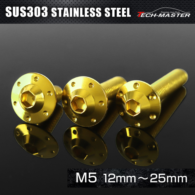 ステンレス 六角穴付 ボタンボルト ステップホールヘッド M5×12mm～25mm ゴールド TR0186CHOICE 【メール便可】