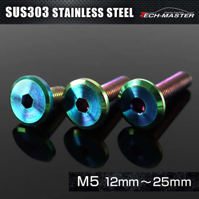 ステンレス 六角穴付 ボタンボルト マットタイプ フラットヘッド M5×12mm～25mm レインボーグリーン TR0316CHOICE 【メール便可】