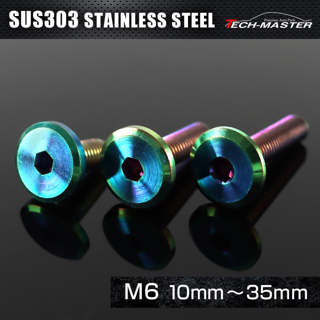 ステンレス 六角穴付 ボタンボルト マットタイプ フラットヘッド M6×10mm～35mm レインボーグリーン TR0320CHOICE 【メール便可】