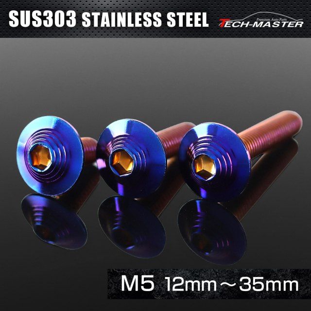 ステンレス 六角穴付 ボタンボルト シェルヘッド フランジ付き M5×12mm～35mm 焼きチタンカラー TR0925CHOICE 【メール便可】