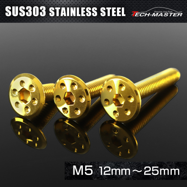 ステンレス 六角穴付 ボタンボルト ホールヘッド フラット M5×12mm～25mm ゴールド TR0957CHOICE 【メール便可】