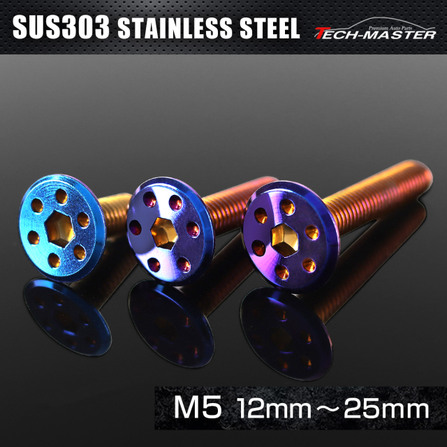 ステンレス 六角穴付 ボタンボルト ホールヘッド フラット M5×12mm～25mm 焼きチタンカラー TR0973CHOICE 【メール便可】