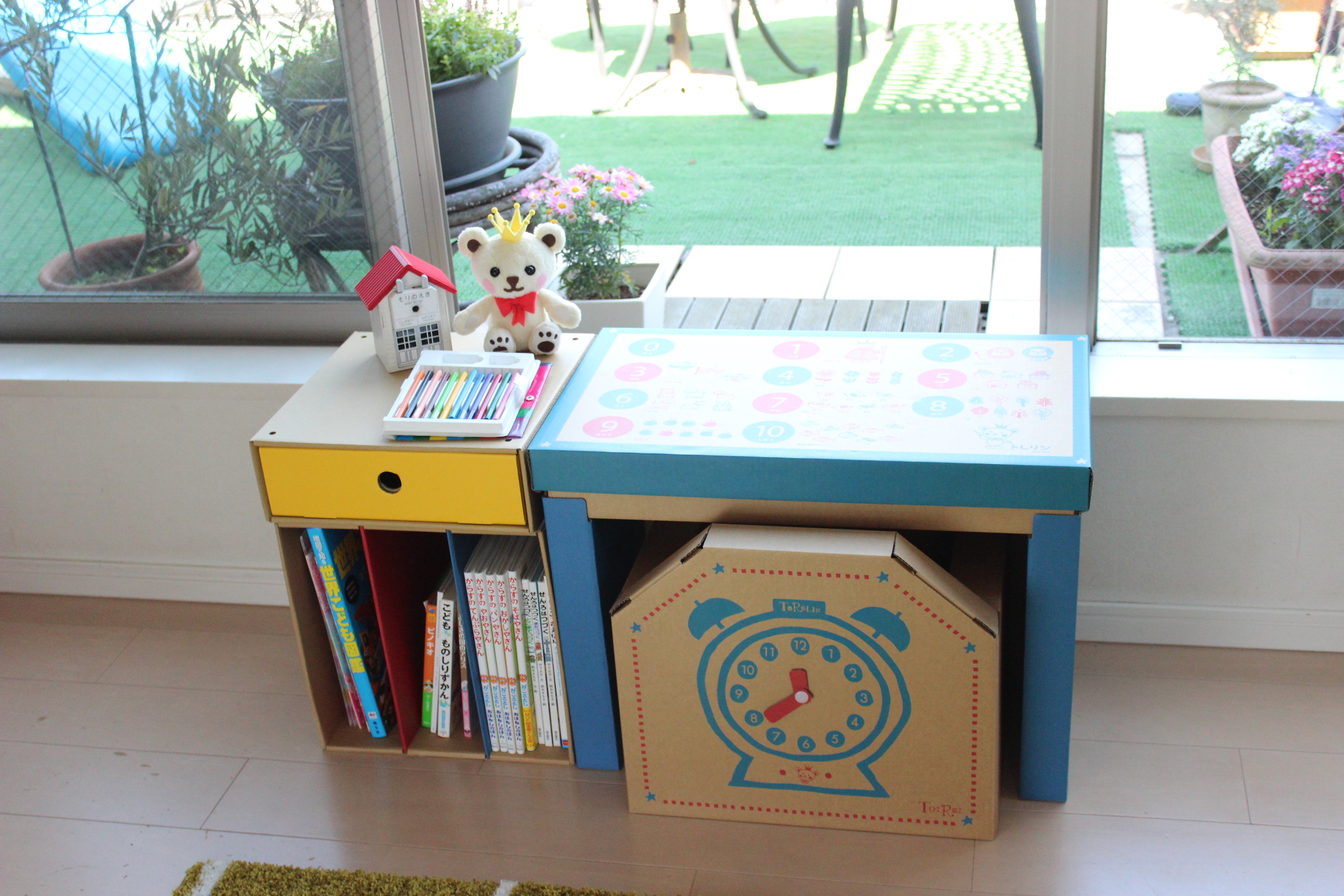 ジュニアデスクチェア&そで机(1個引き出し収納ケースA、本棚)セット ダンボール家具 知育グッズのネット販売 トーレーショップ