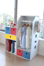 そで机(1個引き出し、2個引き出し、本棚)&ハンガーラックセット