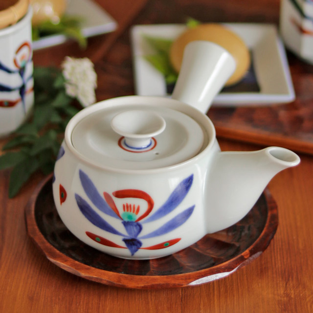 【砥部焼 梅山窯】あか花の平急須