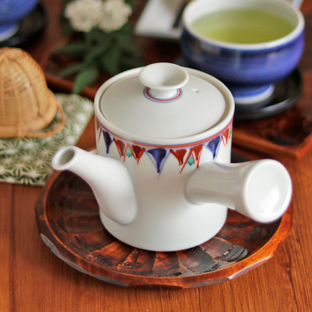 【砥部焼 梅山窯】色絵ギザギザの切立急須