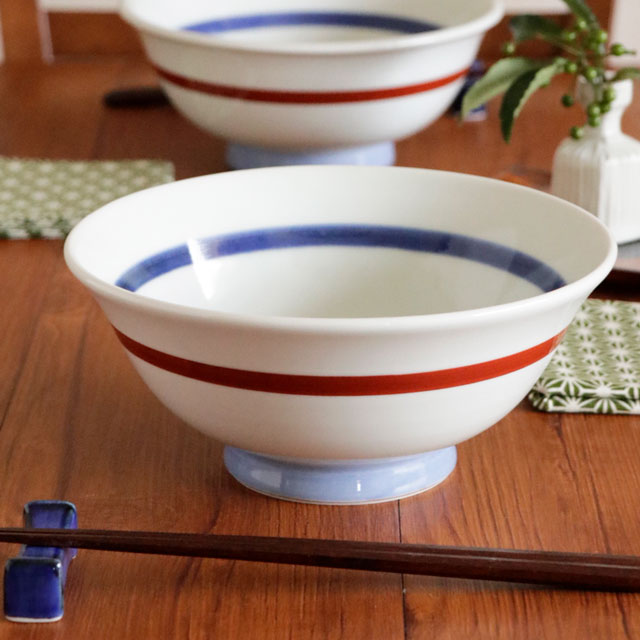 【砥部焼 梅山窯】赤線の反丼鉢(6.5寸）