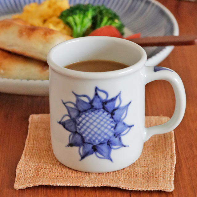 【砥部焼 梅山窯】ひまわりの切立マグカップ