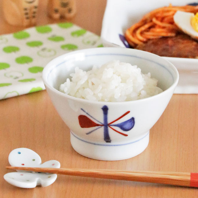 【砥部焼 梅山窯】赤蝶文の子供茶碗