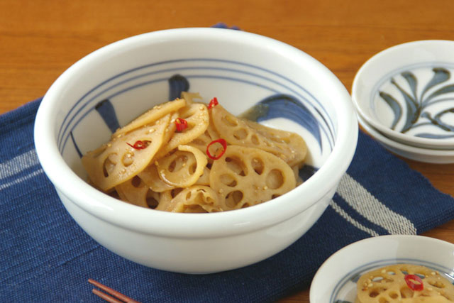 【砥部焼 梅山窯】内からくさの玉ぶち鉢(5寸)○